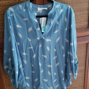 Blue floral print tunic blouse